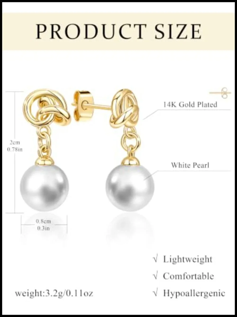 14K Gold Plated Drop Earrings with Freshwater Pearls - Hypoallergenic Dangle